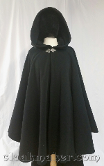 Cloak:3655, Cloak Style:Full Circle Cloak, Cloak Color:Black, Fiber / Weave:Medium weight WindPro, Cloak Clasp:Triple Medallion, Hood Lining:self lined sherpa, Back Length:37", Neck Length:21", Seasons:Southern Winter, Winter, Spring, Fall, Note:This full circle cloak is made from black<br>medium weight WindPro fleece<br>with a sherpa inner lining.<br>It is complimented by a silver tone<br>Triple Medallion cloak clasp..
