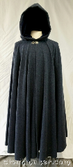Cloak:3733, Cloak Style:Full Circle Cloak, Cloak Color:Heathered Blue, Fiber / Weave:80% wool, 20% nylon, Cloak Clasp:Vale, Hood Lining:Navy blue cotton velveteen, Back Length:50", Neck Length:21", Seasons:Southern Winter, Note:This is a heathered blue<br>full circle cloak made from<br>a wool blend of variant shades.<br>It is accompanied by a navy blue<br>cotton velveteen hood lining and<br>a silvertone vale cloak clasp.<br>Dry clean only..