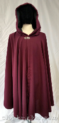 Cloak:3738, Cloak Style:Full Circle Cloak, Cloak Color:Wine Red, Fiber / Weave:Polyester, Cloak Clasp:Vale, Hood Lining:Black polyester suede, Back Length:40", Neck Length:24", Seasons:Summer, Spring, Fall, Note:Perfect for late spring or early fall,<br>this wine red full circle cloak<br>is made from polyester and has a<br> silvertone vale clasp and a<br>black faux suede hood lining.<br>Machine wash cold using<br>mild detergent and<br>tumble dry on low..