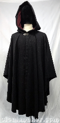 Cloak:3761, Cloak Style:Cape / Ruana, Cloak Color:Sparkly Black, Fiber / Weave:Acrylic, Cloak Clasp:Vale, Hood Lining:Burgundy polyester moleskin, Back Length:41", Neck Length:24", Seasons:Spring, Fall, Note:Made from a very soft acrylic<br>with flecks of silver mylar,<br>this cloak has a Burgundy polyester<br>moleskin lining in the hood,<br>and pewter clasp.<br>Machine washgentle, dry low..