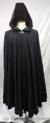 Cloak:3777, Cloak Style:Full Circle Cloak, Cloak Color:Black, Fiber / Weave:Brushed cotton/polyester flannel, Cloak Clasp:Vale, Hood Lining:unlined, Back Length:44", Neck Length:22.5", Seasons:Spring, Fall, Note:Brushed cotton/polyester flannel in<br>black for softness and warmth.<br>This black full circle cloak closes<br>with a silvertone vale clasp.<br>Machine washable!.