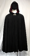 Cloak:3794, Cloak Style:Full Circle Cloak, Cloak Color:Black, Fiber / Weave:Cotton moleskin, Cloak Clasp:Triple Medallion, Hood Lining:Deep red cotton velveteen, Back Length:47", Neck Length:24", Seasons:Fall, Spring, Note:This full circle cloak is made from<br>a thick and soft cotton moleskin,<br>kind of like a shamois skin.<br>It is machine washable, has a<br>silvertone triple medallion clasp<br>and a deep red cotton<br>velveteen hood lining..