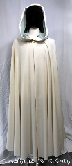 Cloak:3806, Cloak Style:Full Circle Cloak, Cloak Color:Ivory Cream, Fiber / Weave:Polyester, Cloak Clasp:Vale - Goldtone, Hood Lining:Mint Green Moleskin, Back Length:54", Neck Length:21", Seasons:Fall, Spring, Summer, Note:Whether it's wedding season<br>or you're just looking for something<br>soft and lightweight for summer,<br>you can't go wrong with this full circle cloak.<br>Made from ivory cream colored polyester<br>and finished with a goldtone vale clasp<br>and a mint green moleskin hood lining.<br>Machine washable!.