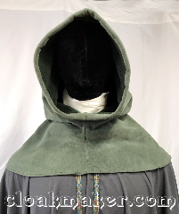 Cloak:H154, Cloak Style:Regular Hood, Cloak Color:Sage Green, Fiber / Weave:WindBloc Fleece, Hood Lining:Self lined wiith Pine Green, Back Length:7", Neck Length:XL - neck 27", Seasons:Winter, Southern Winter, Spring, Fall, Note:This hood is made from a sage green<br>WindBloc fleece and is self lined<br>in pine green.<br>Machine wash cold on gentle,<br>don't dry clean or use fabric softener.<br>27" neck hole.<br>Pictured on cloak 3744,<br>cloak not included..