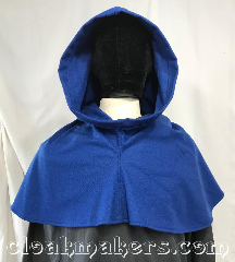 Cloak:H160, Cloak Style:Regular Hood, Cloak Color:Cobalt Blue, Fiber / Weave:80% wool, 20% nylon, Hood Lining:unlined, Back Length:10", Neck Length:XL - neck 27", Seasons:Southern Winter, Spring, Fall, Note:This hood is made from a cobalt blue<br>wool cashmere blend <br>and feels very luxurious.<br>Dry clean only.<br>27" neck hole.<br>10" back length from base of neck.<br>Pictured on tunic J501,<br>tunic not included..