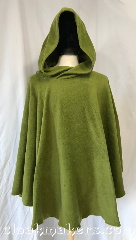 Cloak:H163, Cloak Style:Regular Hood, Cloak Color:Pea green, Fiber / Weave:Economy fleece, Hood Lining:unlined, Back Length:35.5", Neck Length:XL - neck 27", Seasons:Spring, Fall, Note:This ruana style hood is made from a<br>pea green economy fleece.<br>Machine washable. 27" neck hole.<br>35.5" back length from base of neck..