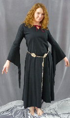 Gown ID:G639, Gown Color:Black, Style:Versatile, Sleeve:Long drop sleeve, Trim:None, Neckline Type:Keyhole with burgundy bias tape, Fabric:Rayon Polyester, Sleeve Length:29", Back Length:50".