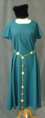 Gown ID:G716, Gown Color:Teal, Style:Versatile, Sleeve:Short, Trim:None, Neckline Type:Round, Fabric:Washed Wool, Sleeve Length:15", Back Length:46".