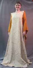 Gown ID:G739, Gown Color:Ivory and Beige Brocade, Style:Sideless Surcoat (Surcote) shown with G742 - 12th Century (sold separately), Sleeve:None, Trim:None, Neckline Type:Scoop, Hip:52", Back Length:60".