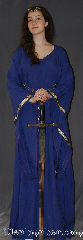 Gown ID:G920, Gown Color:Purple, Style:12th Century<br>(Pictured with circlet CT270258th<br>and belt BT0033BZ-ST<br>sold separately), Sleeve:Long Drop Sleeve with<br>Celtic Knot on Black (Gold/Purple)<br>trim on sleeve edge, Trim:Celtic Knot on Black (Gold/Purple)<br>trim on sleeve edge, Neckline Type:V-Neck, Fabric:Linen, Sleeve Length:28.5", Back Length:58".