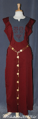 Gown ID:G949, Gown Color:burgundy grey, Style:Overdress keyhole neck<br> sleeveless, Sleeve:Sleeveless, Trim:Red celtic embroidery, Neckline Type:Keyhole with contrasting grey<br>raw silk and horse embroidery, Fabric:Cotton poly lycra sateen, Back Length:58".