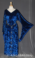 Gown ID:G950, Gown Color:Blue, Style:12th Century, Sleeve:Long Drop sleeve, Trim:None, Neckline Type:V-Neck, Fabric:Crushed Velvet stretch, Back Length:53".