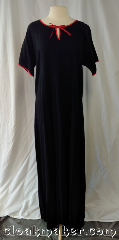 Gown ID:G967, Gown Color:Black with Red details<br>around sleeve & neckline, Style:12th Century, Sleeve:Short, Trim:Contrast Red bias edging, Neckline Type:Keyhole, Fabric:55% linen, 45% rayon, Back Length:56".