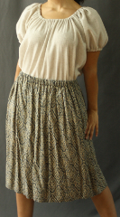 Skirt:K116, Skirt Color:Tan, oatmeal & cornflower blue print, Skirt Style:Peasant Skirt, Fiber:Cotton, Length:24", Waist:up to 50".