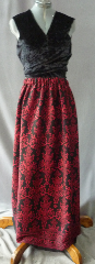 Skirt:K123, Skirt Color:Dark Red print on Black, Skirt Style:Peasant Skirt, Fiber:Polyester, Length:41", Waist:30-54".