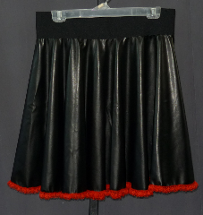 Skirt:K151, Skirt Color:Black with red lace bottom, Fiber:Pleather with lace bottom, Length:21", Waist:28-35".