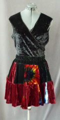 Skirt:K182, Skirt Color:Multi-colored Tiedye on Dark Background, Skirt Style:Dance skirt, Fiber:Rayon Acetate Velvet, Length:19", Waist:up to 44".