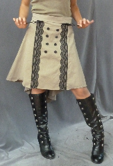 Skirt:K249, Skirt Color:Khaki brown with black lace, Skirt Style:Chatelaine Skirt, Fiber:Cotton, Length:Front 18", Back 26", Waist:31".