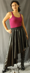 Skirt:K255, Skirt Color:Black, Skirt Style:Asymmetrical, Fiber:Pleather, Length:Front 20", Back 37", Waist:26-46".