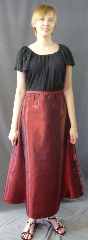 Skirt:K276, Skirt Color:Burgundy, Skirt Style:Shimmer, Fiber:Polyester Satin, Length:Front 38", Back 42", Waist:28-32".