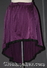 Skirt:K331, Skirt Color:Purple, Skirt Style:Asymmetric<br>Solid Purple with<br>black lace edging, Fiber:Silk, Length:15"-27", Waist:30".