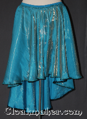 Skirt:K370, Skirt Color:Teal Blue, Skirt Style:Short Asymmetric<br>Solid teal Blue with<br>elastic waist and<br>Black floral lace<br>along bottom, Fiber:Polyester Nylon<br>Shimmer, Length:20" - 30", Waist:45".