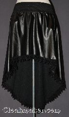 Skirt:K374, Skirt Color:Black, Skirt Style:Short Asymmetric<br>wide elastic waist with<br>lace lined hem, Fiber:Pleather<br>lace, Length:16"-32", Waist:32".