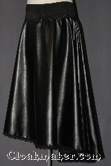 Skirt:K375, Skirt Color:Black, Skirt Style:Pleather Short<br>Asymmetric<br>wide elastic waist with<br>picote lined hem, Fiber:Pleather<br>picote, Length:22"-28", Waist:36".