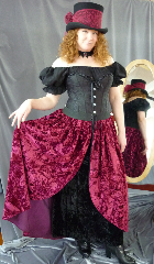 Skirt:K86, Skirt Color:Raspberry, Skirt Style:Split front skirt, Fiber:Crushed velvet polyester, Length:45", Waist:34-46".