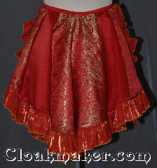 Skirt:KB027, Skirt Color:Paneled Red gold<br>green Brocade<br>red with orange shimmer ruffle, Skirt Style:Bustle<br>Dry clean or hand wash only, Length:up to 13", Waist:Panel 13".