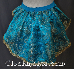 Skirt:KB037, Skirt Color:Teal gold copper and white<br>with gold lace edge, Skirt Style:Bustle, Fiber:Polyester, Length:up to 15", Waist:Panel 22".