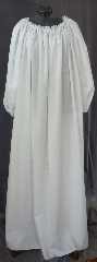 Chemise:P356, Chemise Color:White, Neck Style:Lace drawstring gathered, Sleeve Style:Long sleeves<br>gathered elastic cuff, Fiber:Cotton, Hip:To 100", Arm:29", Length:58".
