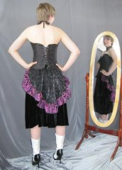 Skirt:K192, Skirt Color:Black Floral Bustle with Magenta Trim, Skirt Style:Victorian Bustle, Fiber:Polyester.