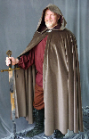 A man in a brown wool full circle cloak, which can be made in fleece and other fabrics and in other colours.