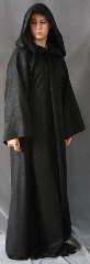 Robe:R133, Robe Style:Straight Ritual Robe or Mage Robe, Robe Color:Black Sparkle, Front/Collar:This generously hooded robe is closed with a <br>hidden black cloth-covered hook and eye.<br>This robe also has side-seam pockets!, Approx. Size:S-M, Fiber:100% Polyester, Neck:Up to 16", Neck Length:20", Sleeve:32', Chest:36", Length:62", Height:6'2", Note:This black sparkly fabric ritual robe is perfect for ritual wear, <br>Halloween fun or even a nice medium weight bathrobe.  <br>The machine washable fabric is soft and warm..