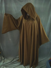 Robe:R150, Robe Style:Jedi Robe, Episode II and III Obi-Wan, Robe Color:Heathered Brown, Front/Collar:Hooded with Brown cloth-covered hook and eye, Approx. Size:XL to XXXL, Fiber:Worsted Wool, Neck:Up to 23", Neck Length:27", Sleeve:39", Chest:Fits up to 68" (72"), Length:60", Height:Up to 6'0".