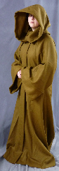 Robe:R152, Robe Style:Jedi Robe, Episode I Obi-Wan, Robe Color:Cinnamon/Tan, Front/Collar:Hooded with Brown cloth-covered hook and eye, Approx. Size:M to L, Fiber:Harris Tweed Wool, Neck:Up to 21", Neck Length:25", Sleeve:37", Chest:Fits up to 44" (49"), Length:60", Height:Up to 5'11".