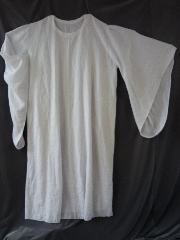 Robe:R161, Robe Style:Ritual Robe, Robe Color:White, Front/Collar:Wide rounded neck, Approx. Size:5X - 7X, Fiber:100% Linen, Neck:Up to 24", Neck Length:30", Sleeve:39", Chest:Fits up to 74" (78"), Length:66", Height:Up to 6' 6", Note:Can be ordered with removable cowl for an additional $40.