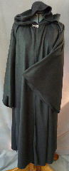 Robe:R167, Robe Style:Sith, Robe Color:Black, Front/Collar:Hooded with silvertoned plain rope hook & eye, Approx. Size:10 years to Small Adult, Fiber:Fleece, Neck:20", Sleeve:25", Chest:36", Length:50".