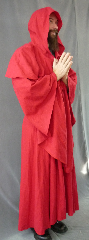 Robe:R176, Robe Style:Monk's Robe with removable hooded cowl, Robe Color:Red, Front/Collar:Round neck, Approx. Size:XXL - 5X, Fiber:100% Linen, Sleeve:32', Chest:60", Length:55", Height:Up to 5'8".
