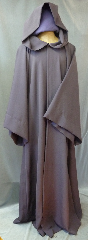 Robe:R181, Robe Style:Jedi Robe Episode I Obi-Wan, Robe Color:Raisin Brown, Front/Collar:Hooded with Brown cloth-covered hook and eye, Approx. Size:M to XXL, Fiber:Wool Suiting, Neck:23", Sleeve:34", Chest:58", Length:66", Height:Up to 6' 6".