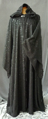 Robe:R185, Robe Style:Ritual Robe or Mage Robe, Robe Color:Black Sparkle, Front/Collar:Hooded with Antiquity clasp, Approx. Size:M to XL, Fiber:100% Polyester, Neck:21", Sleeve:33", Chest:48", Length:67", Height:Up to 6' 7".