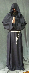 Robe:R189, Robe Style:Monk's Robe with removable hooded cowl, Robe Color:Midnight Brown, Front/Collar:Round neck, Approx. Size:L to XXXXL, Fiber:Wool Garbardine, Sleeve:37", Chest:Fits up to 62" (66"), Length:62", Height:Up to 6"2", Note:Rope Belt included. Hand wash cold and line dry..