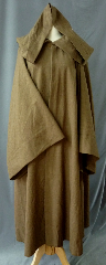 Robe:R199, Robe Style:Jedi Robe, Episode I Obi-Wan, Robe Color:Heathered Light Brown, Front/Collar:Hooded with Brown cloth-covered hook and eye, Approx. Size:Youth 10-14 years old, Fiber:Washed Tropical Weight Worsted Wool Suiting, Neck:Up to 15", Neck Length:20", Sleeve:32', Chest:Up to 46", Length:51", Height:Up to 5'1".