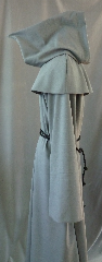 Robe:R208, Robe Style:Franciscan Monk's robe with removable hooded cowl (slightly pointed), Robe Color:Franciscan monk grey, Front/Collar:Round keyhole neck, Approx. Size:L to XXL, Fiber:Worsted Wool Blend, Sleeve:39" (Cuffed to 34"), Chest:58", Length:60", Height:up to 6', Note:Rope Belt and Pouch (not shown) are included. Machine wash cold and line dry..