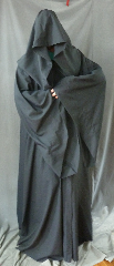 Robe:R210, Robe Style:Traveler's Robe / Mage Robe, Robe Color:Midnight Blue, Front/Collar:Hooded with Black cloth-covered hook and eye, Approx. Size:L to XXXL, Fiber:Tropical Suiting Wool Blend, Neck:25", Sleeve:38", Chest:Up to 54", Length:66", Height:Up to 6' 6", Note:This robe can also be used<br>as a Dementor robe..