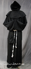 Robe:R268, Robe Style:Monk, Robe Color:Black, Front/Collar:Monk's Robe with Detached pointed hooded cowl, Fiber:100 % Wool, Neck:28", Sleeve:37", Chest:60", Length:64", Height:Up to 6' 4", Note:A fun garment made of lightweight<br>Black wool with Detached cowl and pouch<br>The rope belt is included<br>with the option of a leather belt<br>for an added $44<br>Machine washable cold gentle, tumble dry low..