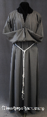 Robe:R275, Robe Style:Acolyte Robe, Robe Color:Grey, Front/Collar:Rounded Keyhole neck, Fiber:Polyester blend Twill, Neck:24", Sleeve:30", Chest:46", Length:58", Height:Up to 5' 10", Note:A fun garment made of lightweight<br>Grey polyester blend twill<br>Designed with a rounded keyhole neck<br>and comes with rope belt with the<br>option of a leather belt for an added $44.<br>Hood option also available<br> Machine Washable.