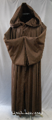 Robe:R276, Robe Style:Qui Gon Robe Robe, Robe Color:Brown, Front/Collar:Hooded with Brown cloth-covered hook and eye, Approx. Size:M to XL, Fiber:80% Wool/20% Nylon, Neck:23", Sleeve:35", Chest:56", Length:58", Height:Up to 5' 10", Note:Medium weight with pointed sleeves.<br>Can be converted to Anakin as well.<br>Dry Clean Only.