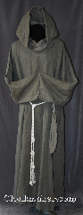 Robe:R285, Robe Style:Monks Robe with Attached cowl and pouch, Robe Color:Grey, Fiber:100% Linen, Neck:22", Sleeve:40", Chest:64", Length:60", Height:Up to 6', Note:A light weight grey monks robe<br>made of breathable linen.<br>Cuff is finished and can be folded up<br>without showing raw edges.<br>Can be hemmed to desired length.<br>Rope belt included, leather belt<br>option available for extra $45.<br>Machine washable..